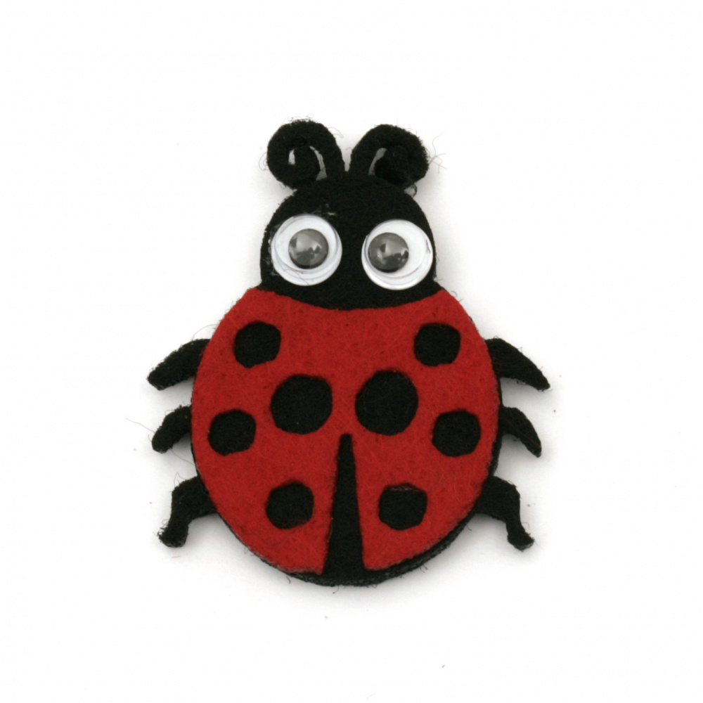 Ladybug felt 39x33x3 mm moving eyes -10 pieces