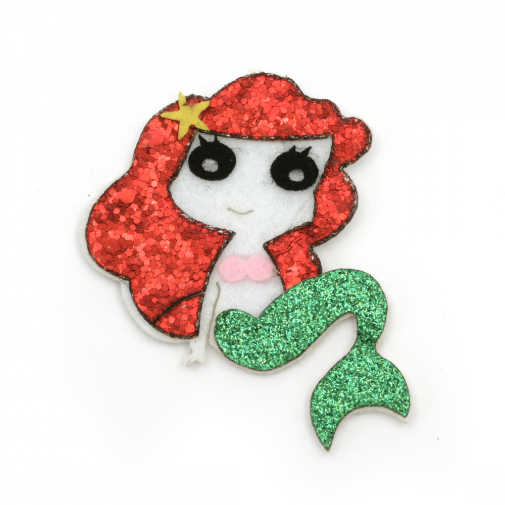 Mermaid felt with leather and brocade 68x68x3 mm -5 pieces