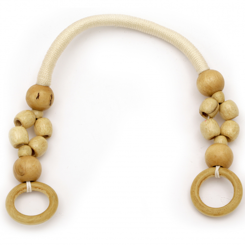 Handles for bags with wooden beads 340 mm color champagne -2 pieces