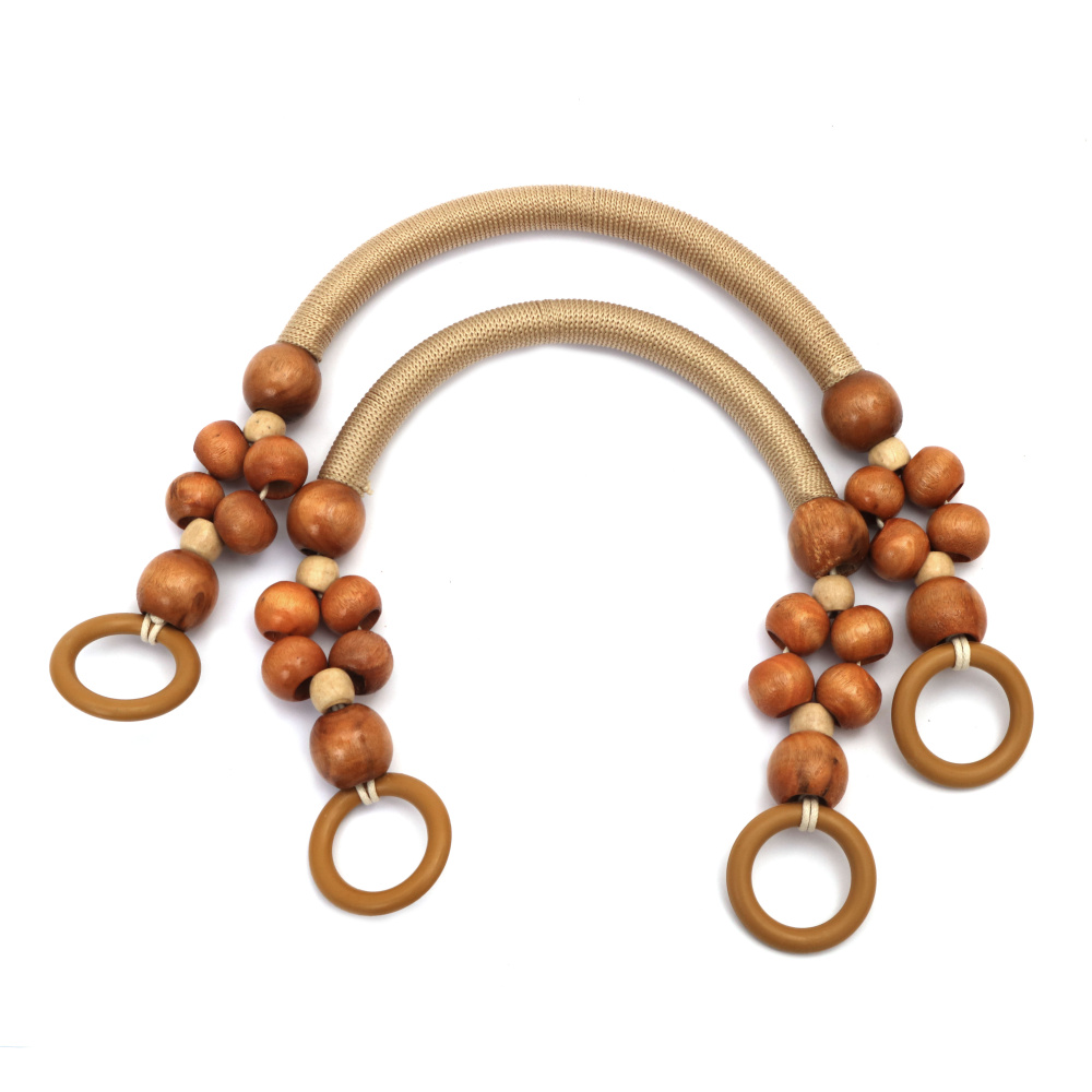 Handles for bags with wooden beads 340 mm color light brown -2 pieces