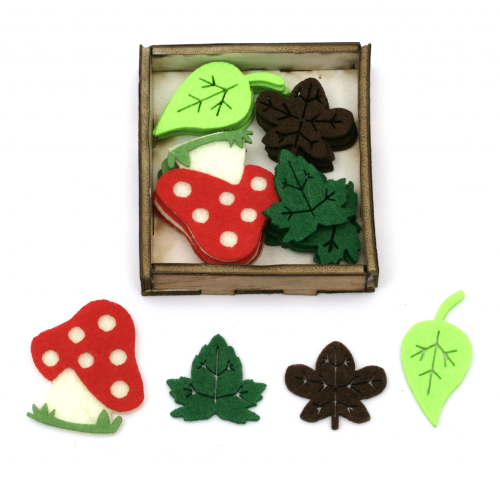 Forest motifs made of felt 30 ~ 45x30 ~ 40 mm ASSORTED in a box -20 pieces