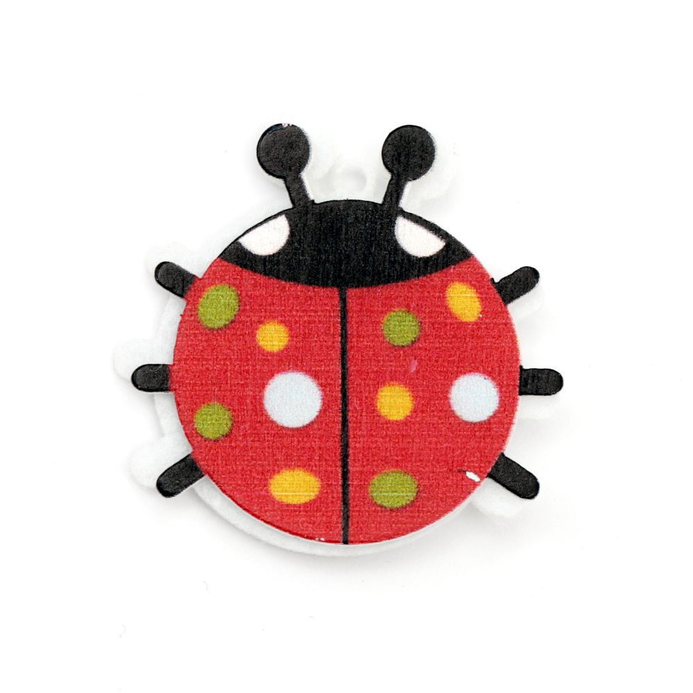 Pendant ladybug wood and felt with glue 40x40 mm hole 2 mm -10 pieces