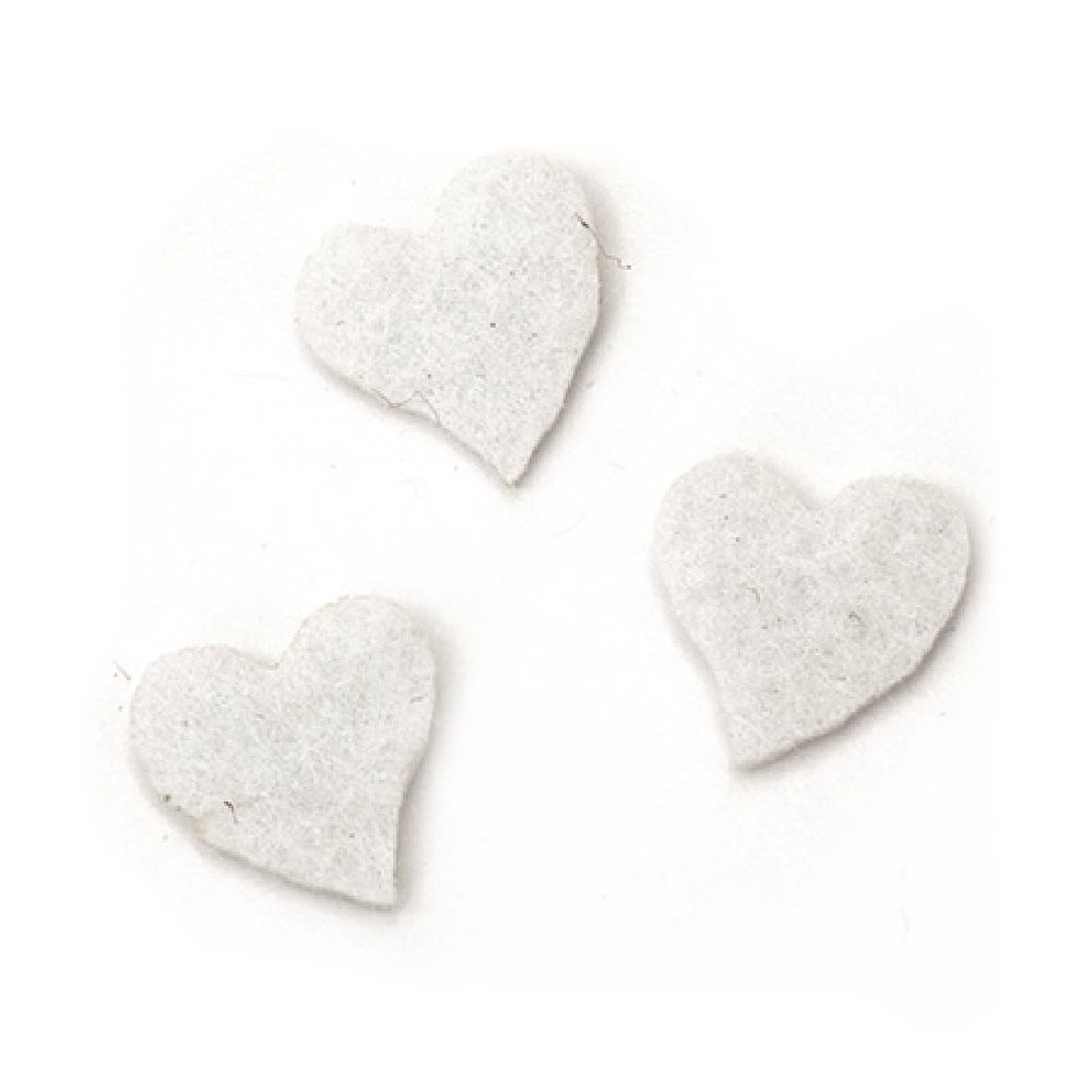 Delicate white felt heart, laser cut 13x13x2 mm white - 20 pieces