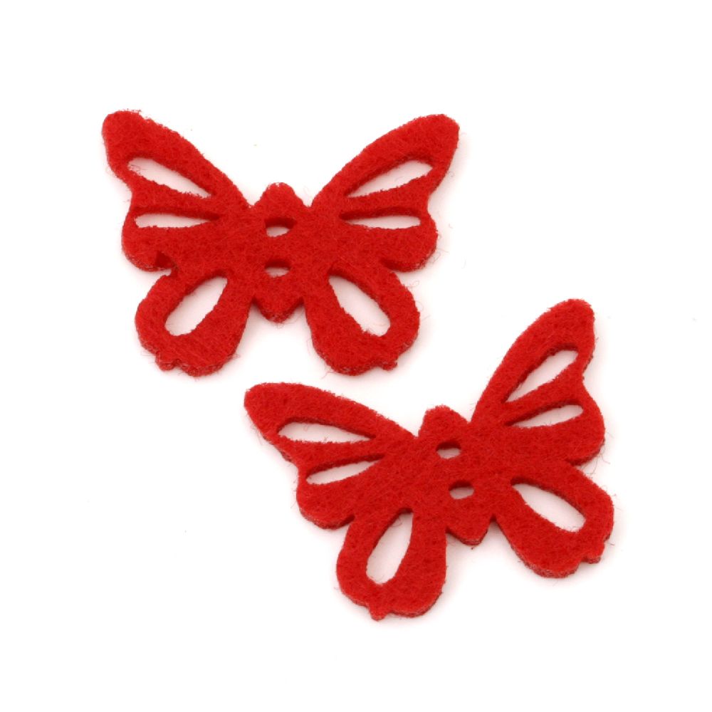 Butterfly Felt Embellishment DIY Decoration 35x27x3 mm red -10 pieces