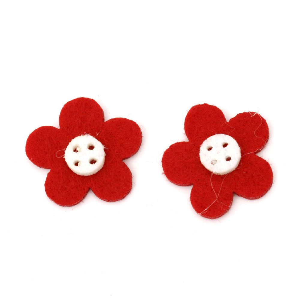 Flower from felt for embellishment of festive cards, frames, boxes 29x29x4 red with white - 10 pieces