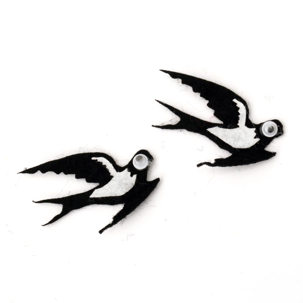 Felt Swallow Bird, Moving Eyes, 34x21x1mm 10pcs