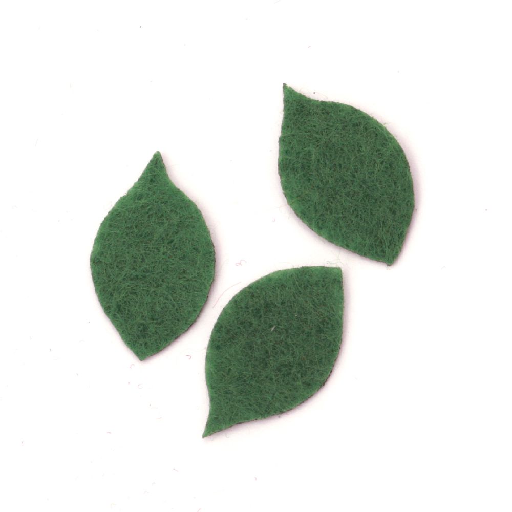 Felt leaf for various decoration 25x15x1 mm, green - 20 pieces