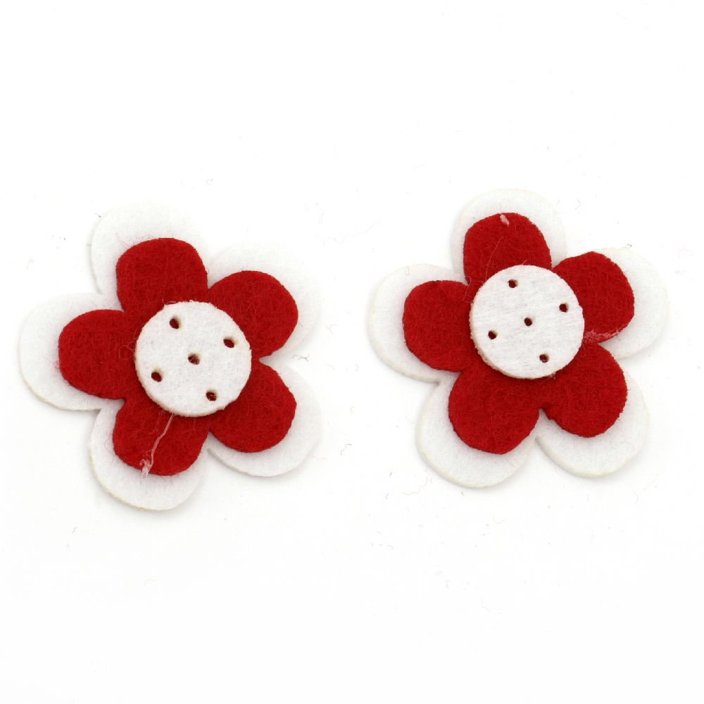 Flower Felt Embellishment DIY Decoration 2x43x6 white with red 3 layers -10 pieces