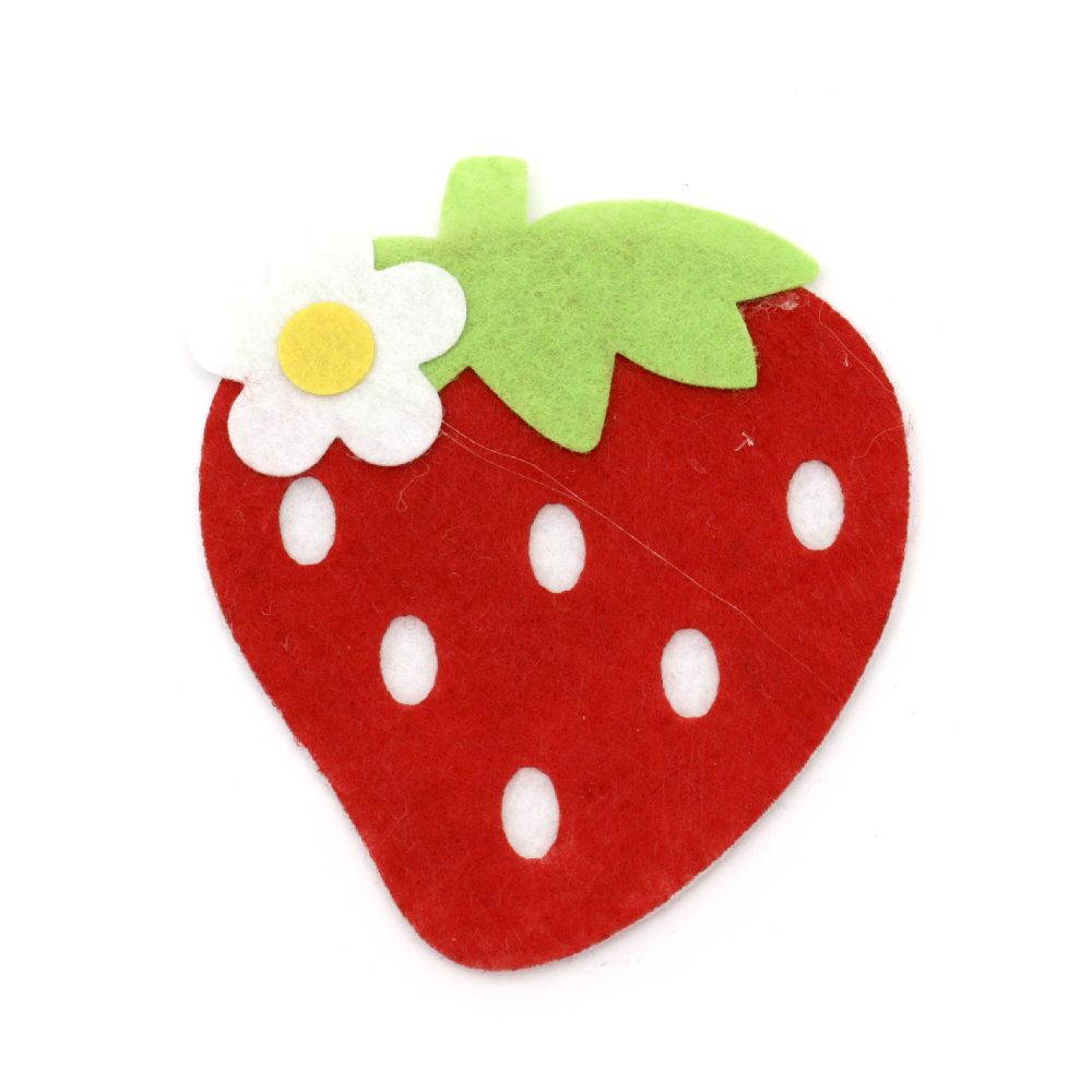 Felt strawberry for decoration 92x73x4 mm 3 layers - 5 pieces