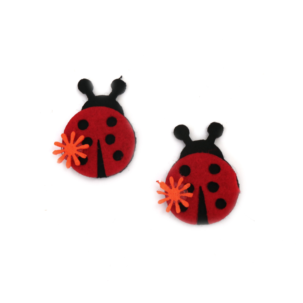 Ladybug with felt flower 40x30 mm ASSORTED -10 pieces