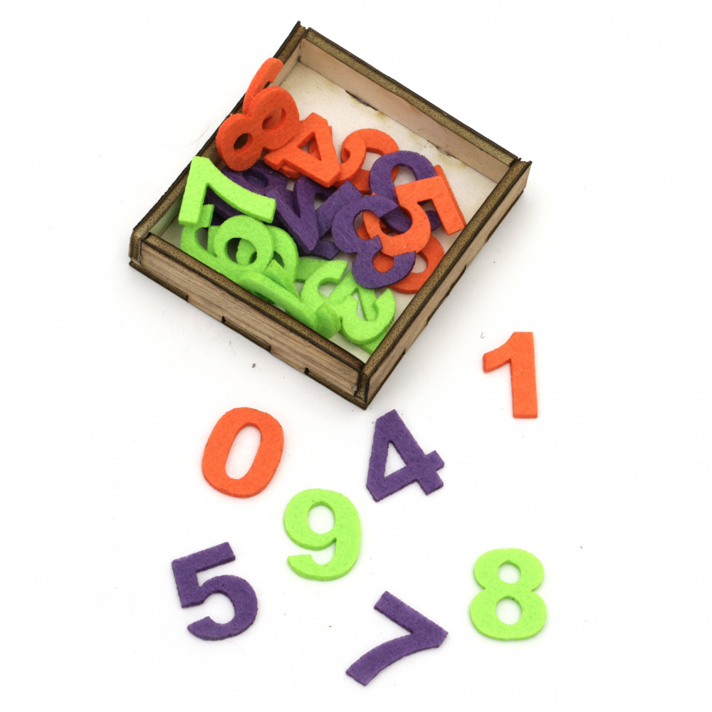 Numbers of felt 25x2 mm from 0 to 9 in a box - 30 pieces Scrapbooking Gifts Decorations