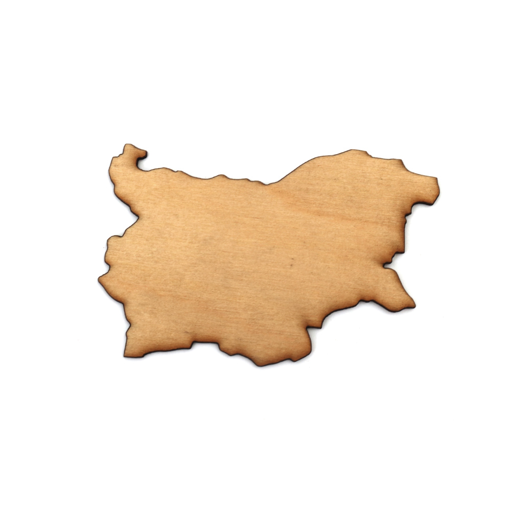 Wooden figurine for decoration in shape of map of Bulgaria 79x52x3 mm stain - 2 pieces