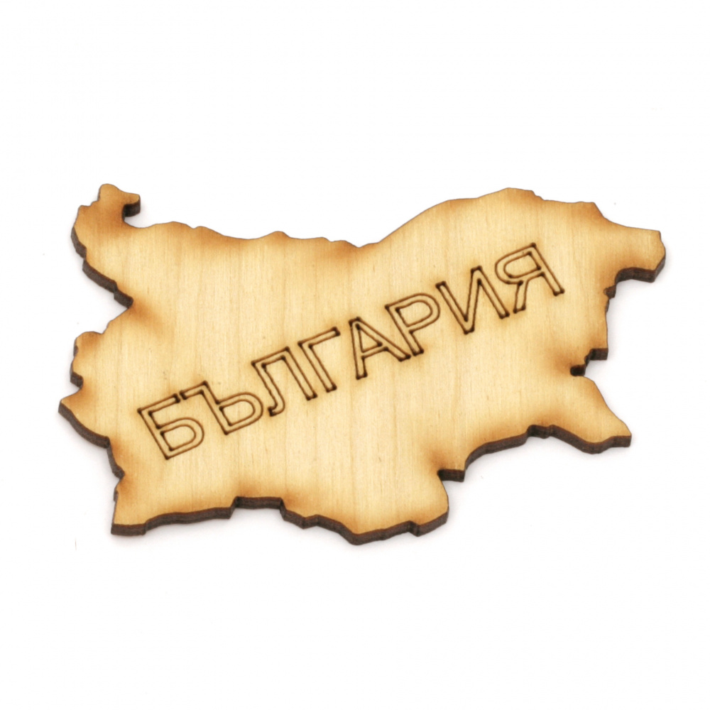 Wooden figurine for decoration map of Bulgaria with inscription 79x52x3 mm - 2 pieces