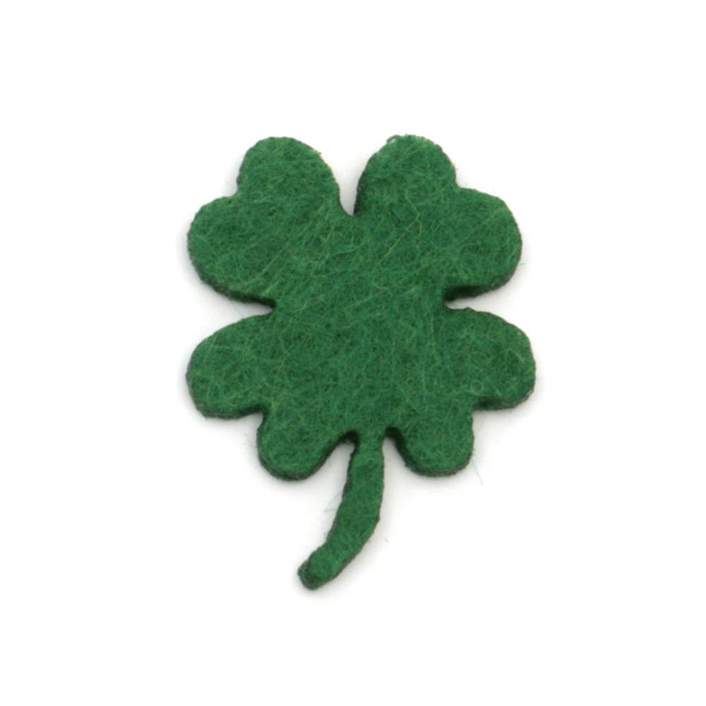 Clover with a handle of felt for handmade decoration 33x2 mm dark green  - 10 pieces