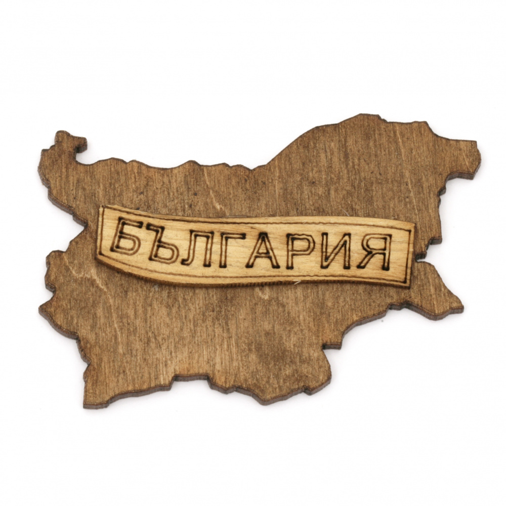 Wooden figurines for decoration map of Bulgaria with inscription 80x55x3 mm stained -2 ​​pieces