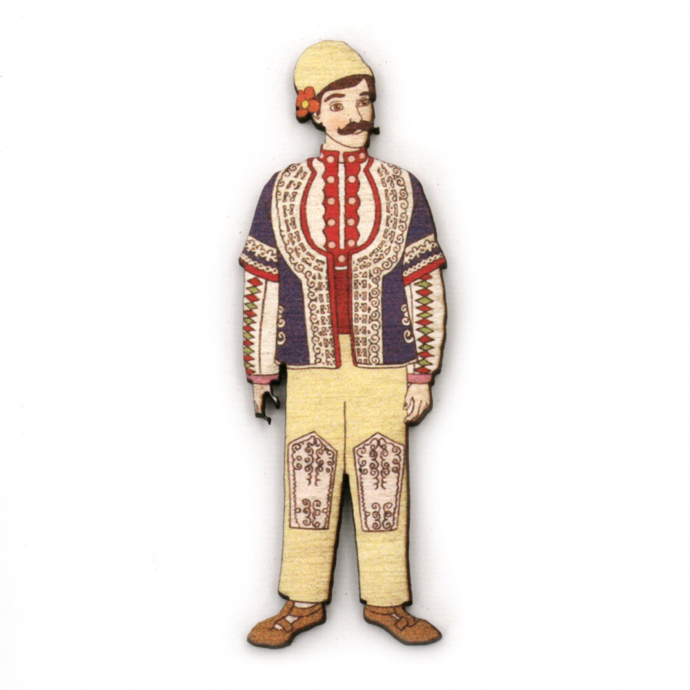 Wooden Decorative Figure, Man with Folk Costume / 75x25 mm - 2 pieces