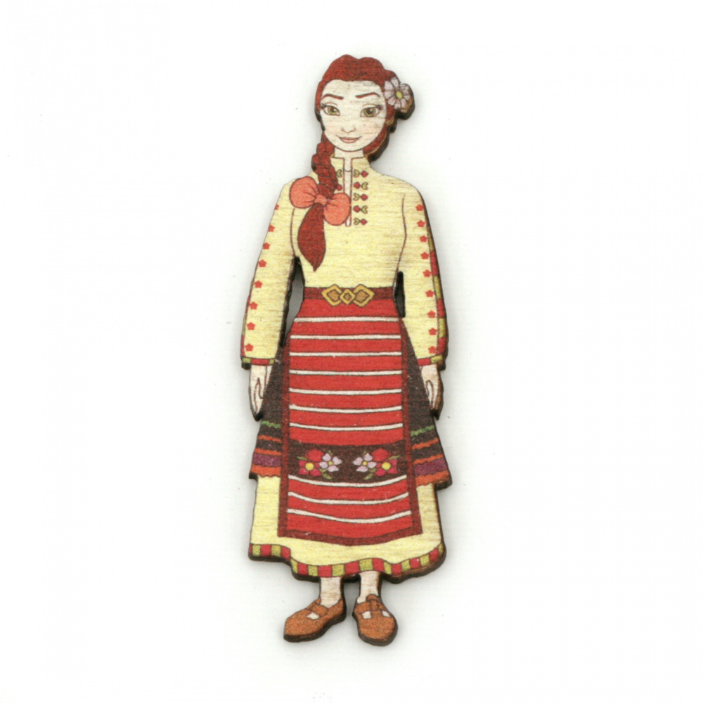 Wooden Decorative Figure, Woman with Traditional Dress /  75x25 mm - 2 pieces