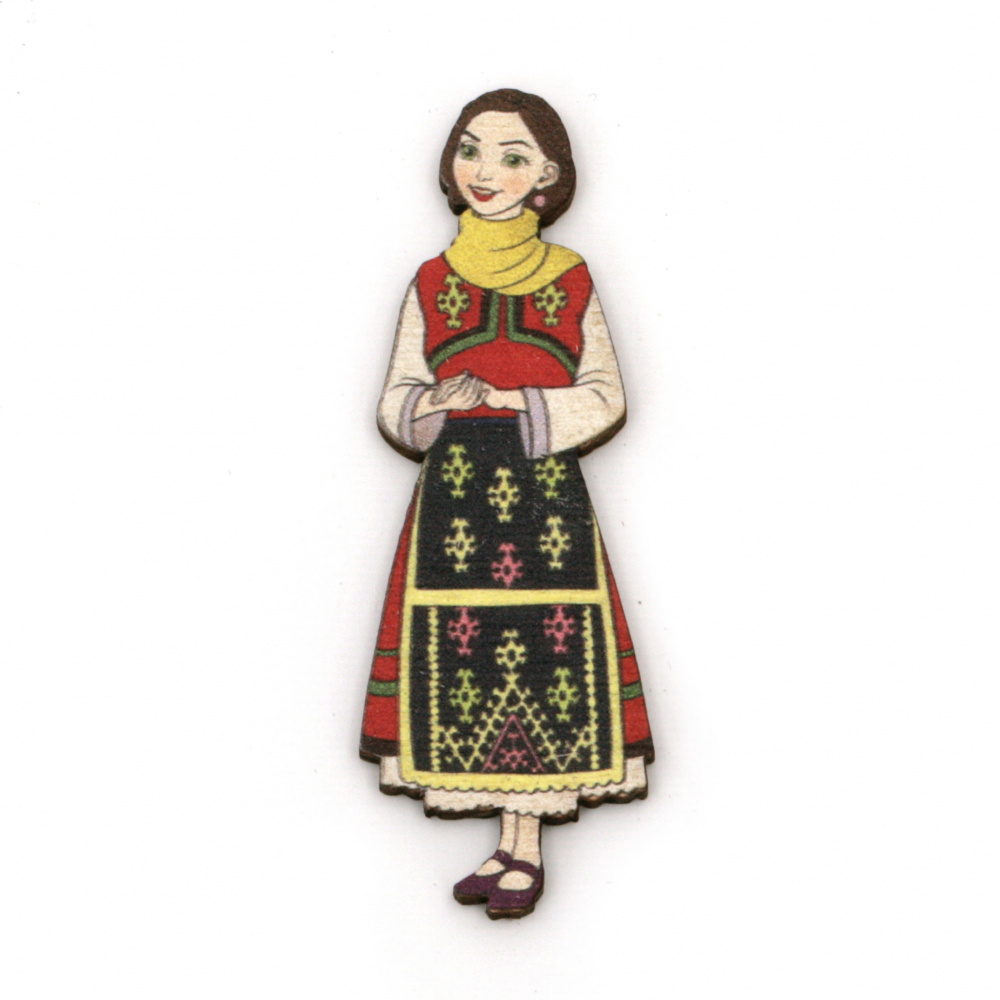 Ξύλινο διακοσμητικό στοιχείο γυναίκα με παραδοσιακή φορεσιά 75x25 mm -2 τεμάχια 