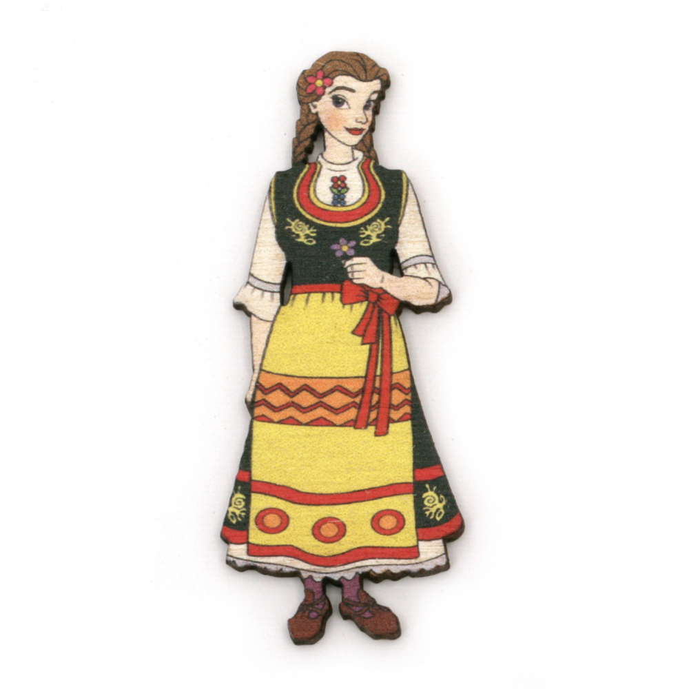 Ξύλινο διακοσμητικό στοιχείο γυναίκα με παραδοσιακή φορεσιά 75x30 mm -2 τεμάχια 