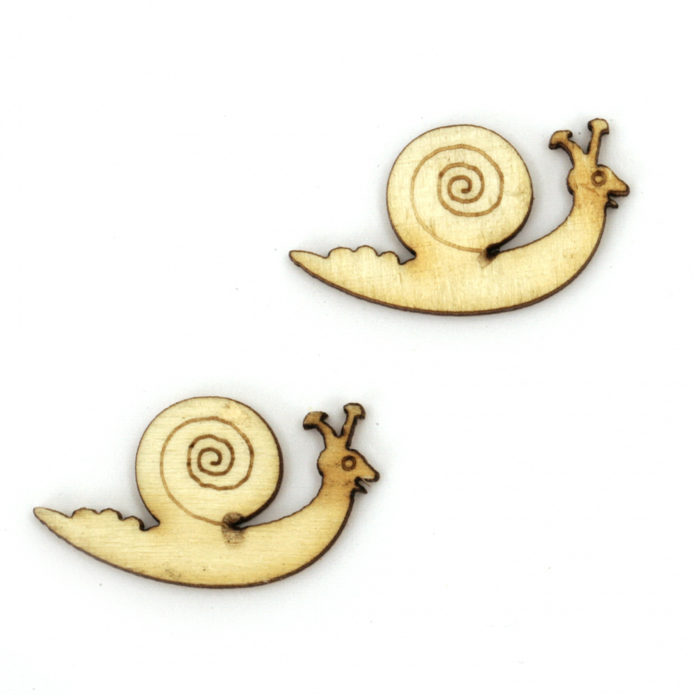 Wooden Snail-Shaped Decorative Figurine, 15x27x2 mm - Set of 10 Pieces