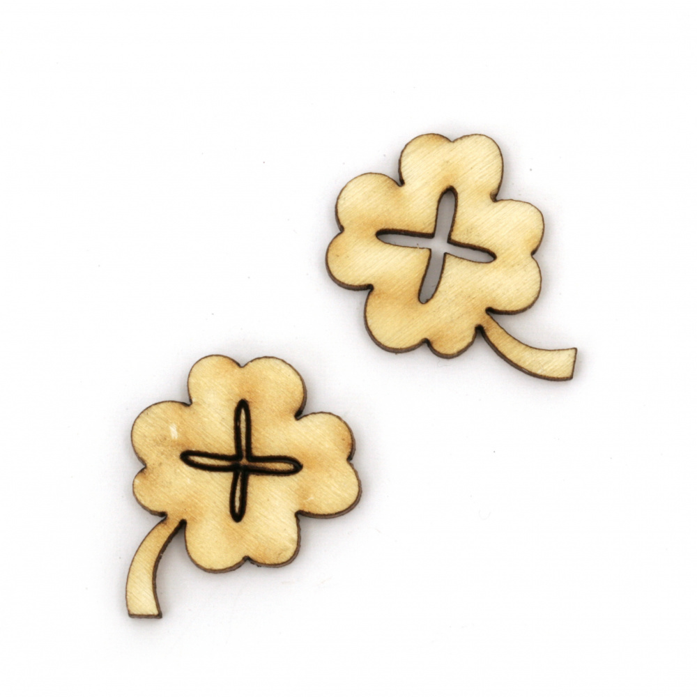 Wooden Clover-Shaped Decorative Figurine, 27x20x2 mm - Set of 10 Pieces