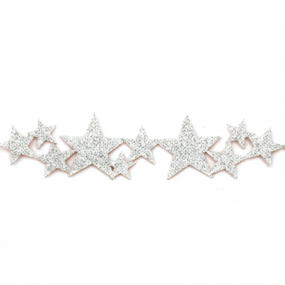Silver Felt Stars with Brocade, 200x38x2 mm - Set of 2 Pieces