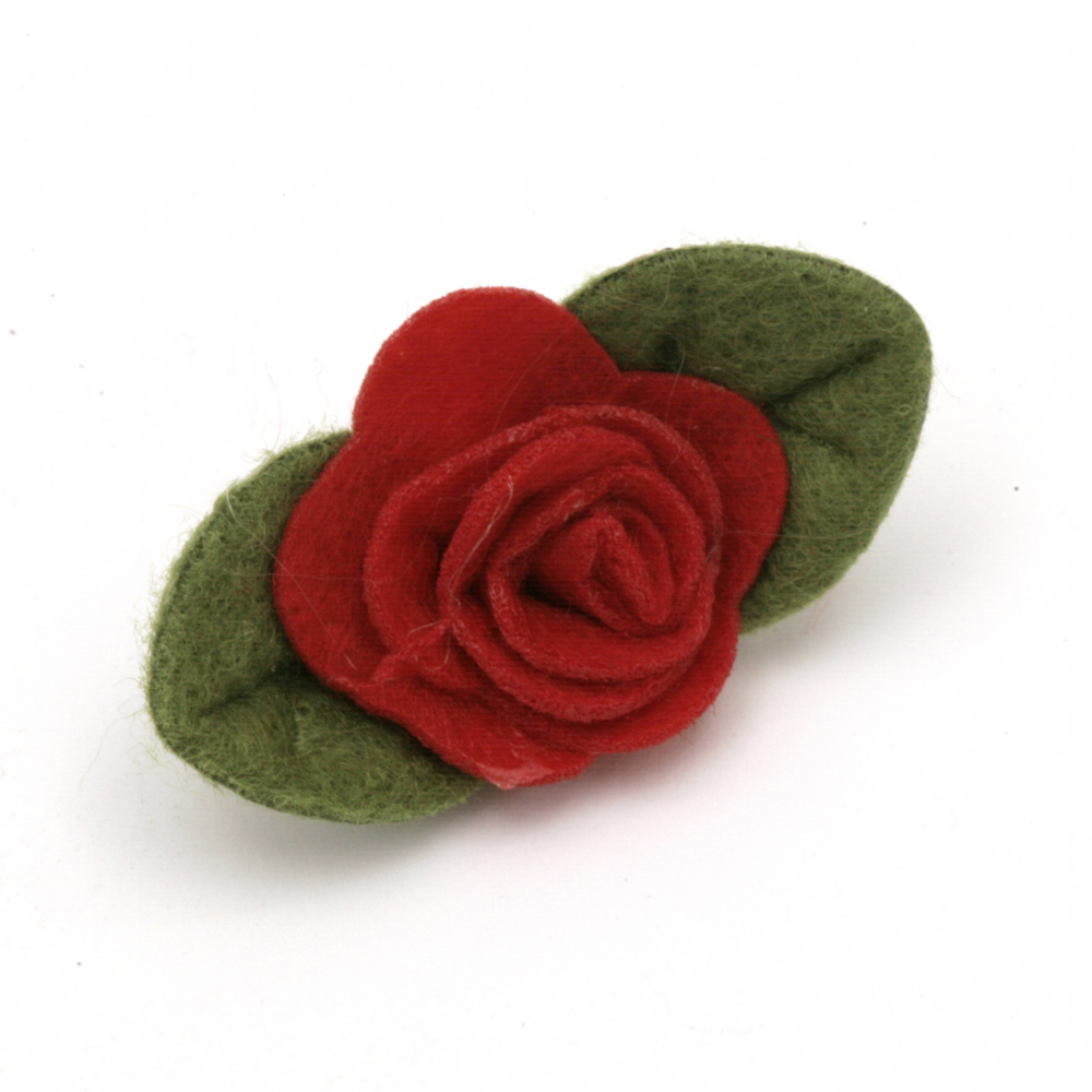 Red Felt Rose, 40x18 mm - Set of 5 Pieces