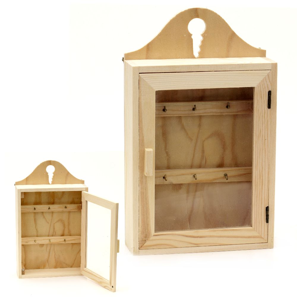 Wooden Box with Window for Keys Storage / 160x50x260 mm