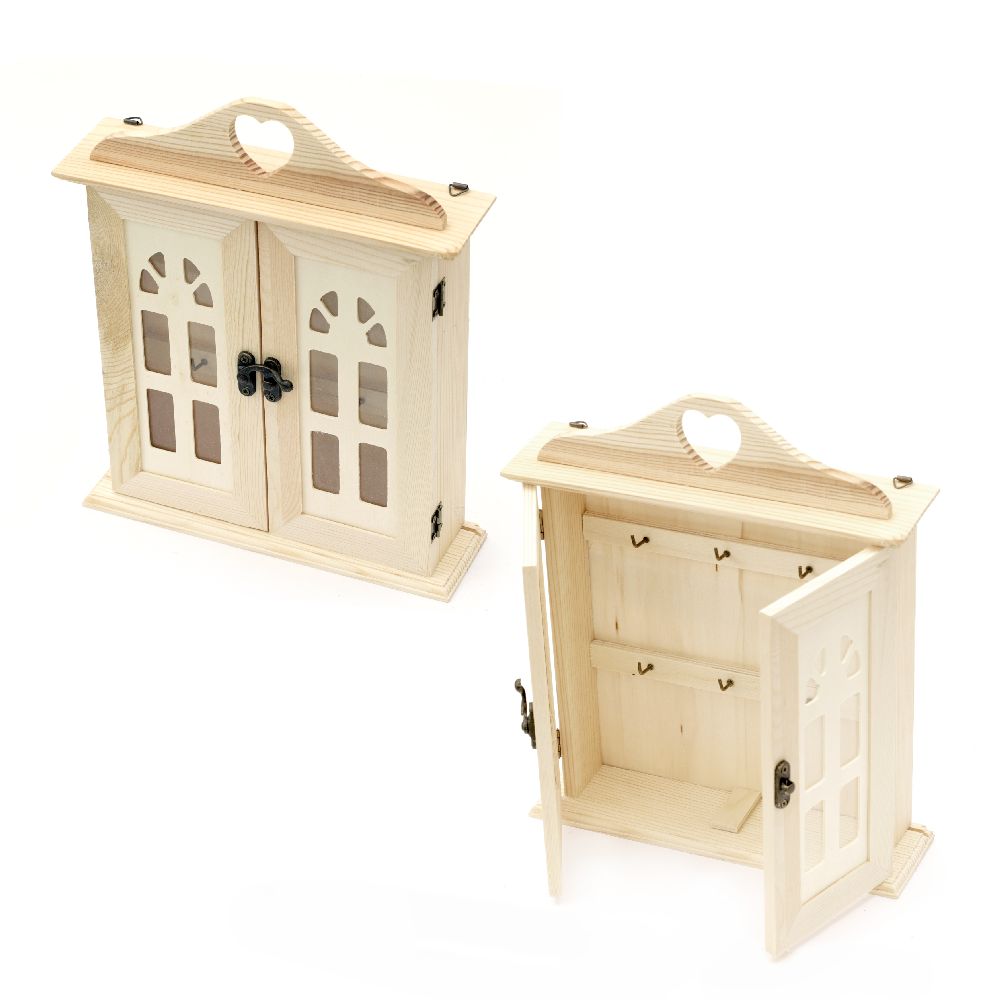 Wooden Box with Metal Clasp for Keys Storage / Door Imitation /  220x60x270 mm