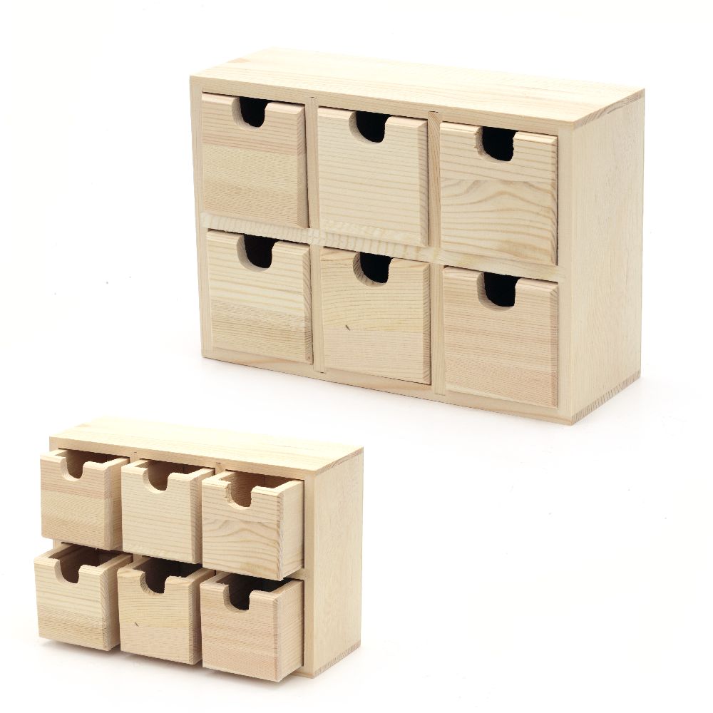 Natural Wooden Box with Six Drawers for Decorating /  210x75x145 mm 