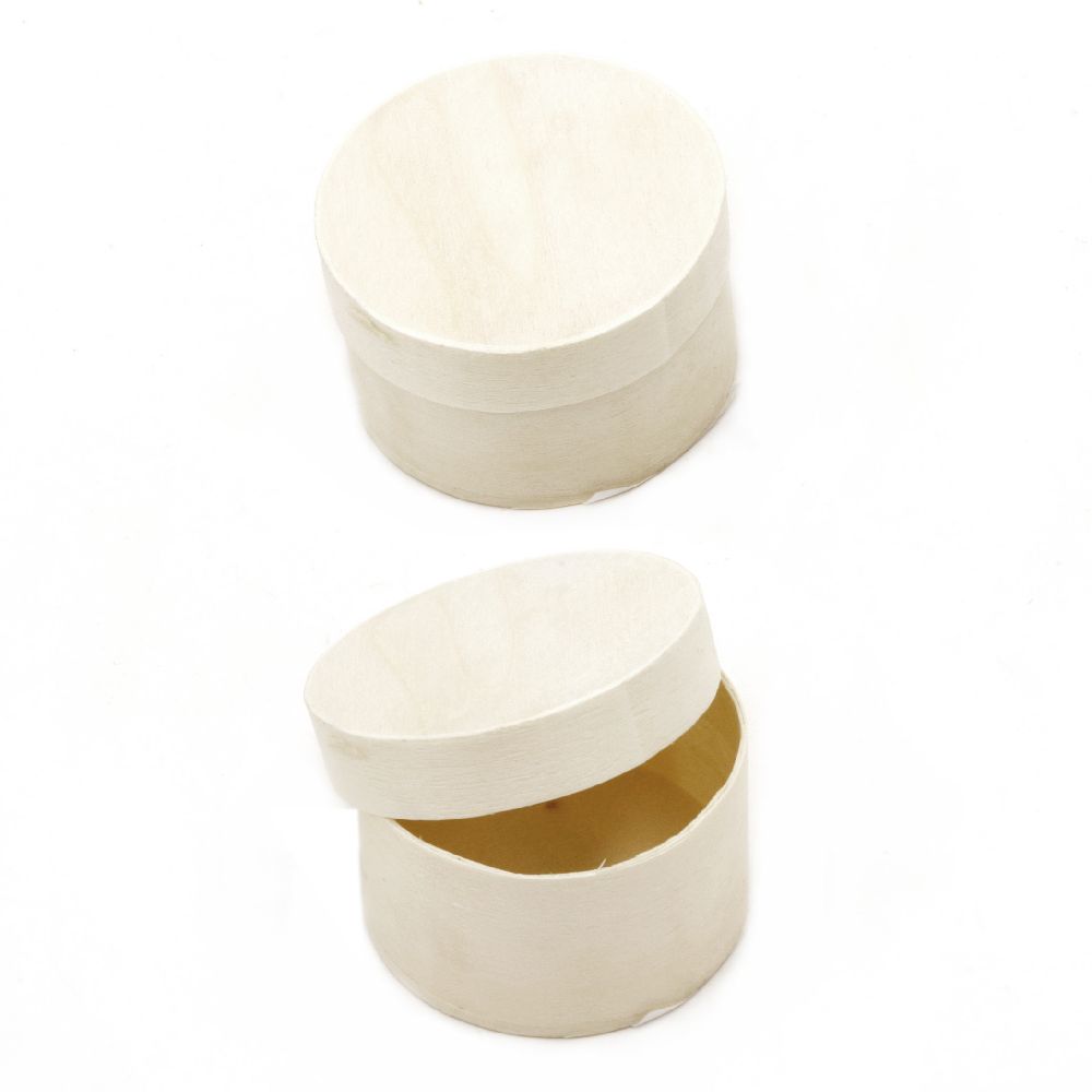 Round Wooden Box, 50x30 mm, White