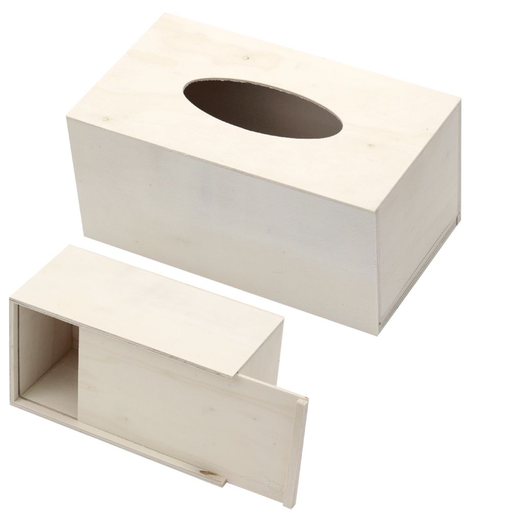 Wooden box  for napkins, sliding bottom lid 200x110x90 mm white 