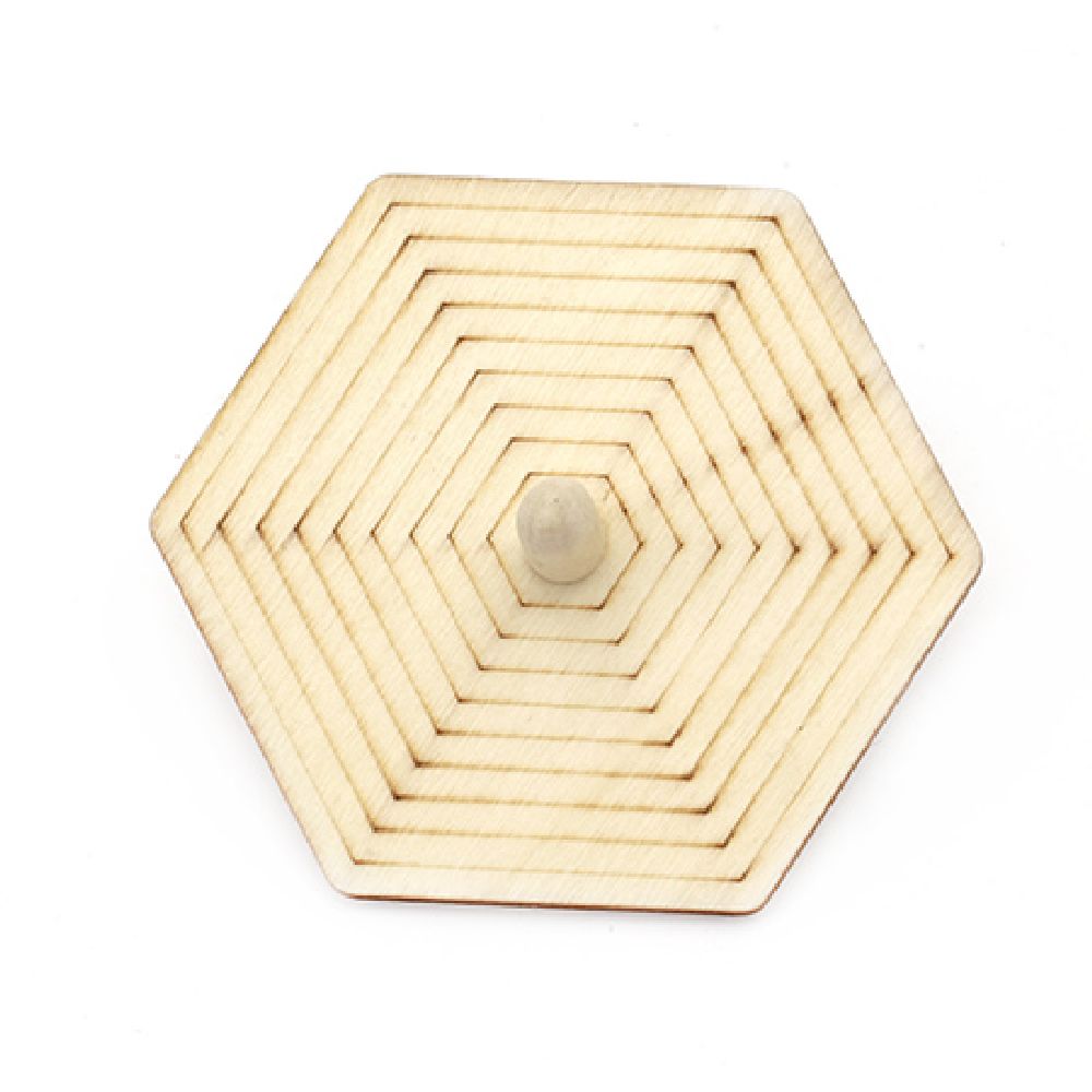 Wooden whirligig 70x3 mm white Hexagonal