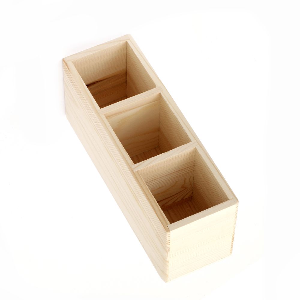 Pencil-organizer wooden with three divisions 240x78x100 mm