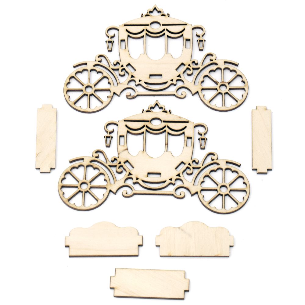 Wooden Chariot, Decoration, Set Contain 7 pieces, 60x160x100mm