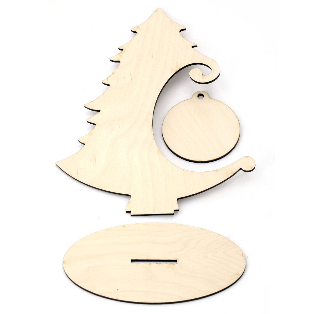 Wooden Christmas Tree Decoration, 3 Parts, 200x250x3 mm, Design №03