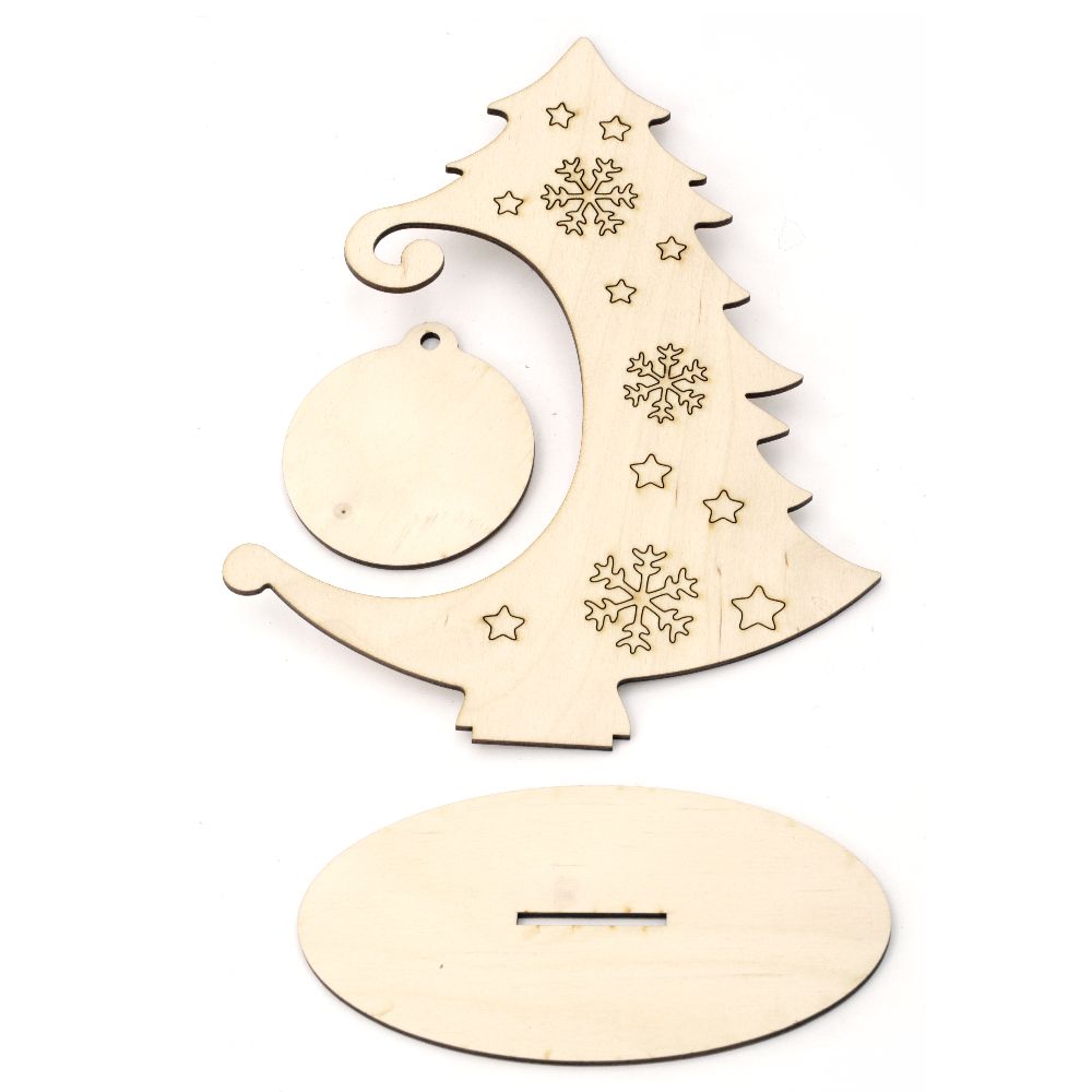 DIY wooden Christmas tree of 3 parts for decoration, suitable for painting, decoupage 200x250x3 mm №06