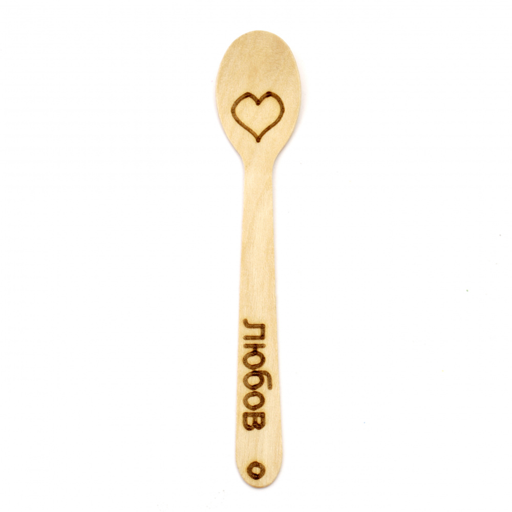 Wooden spoon 110x20 mm white with print -5 pieces
