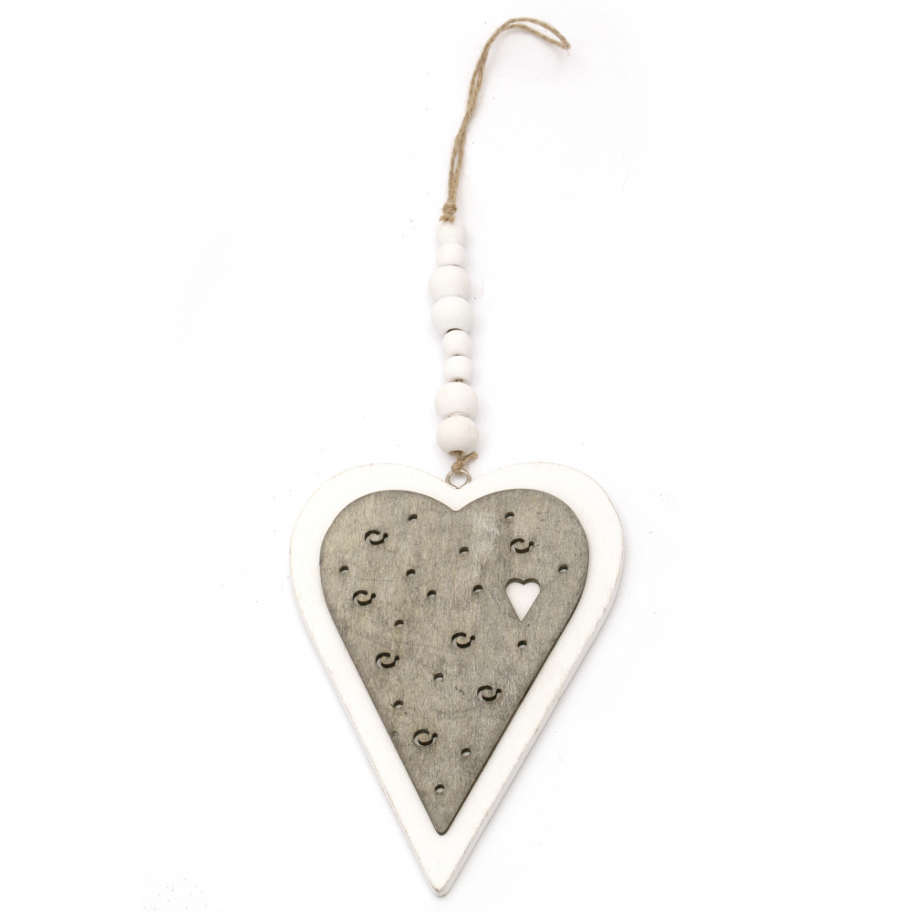 Decoration hanging tree heart 15.5x10.2x0.8 cm two colors white and gray -1 piece