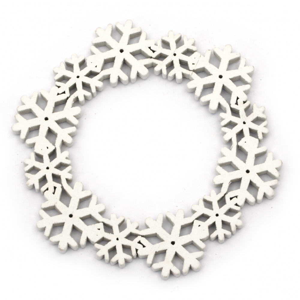 Wooden Christmas wreath with white snowflakes 100x5 mm -1 piece
