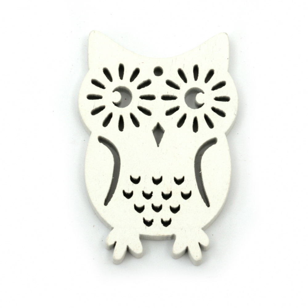 Wooden Pendant Owl  36x53x5 mm hole 2.5mm white - 6 pieces
