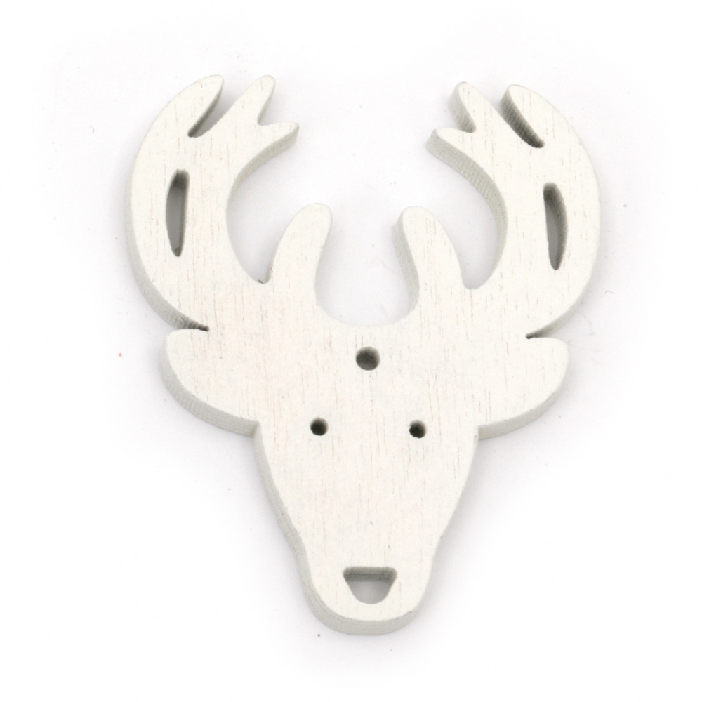 Wooden Pendant Deer head 46x55x5 mm hole 2.5mm white - 6 pieces