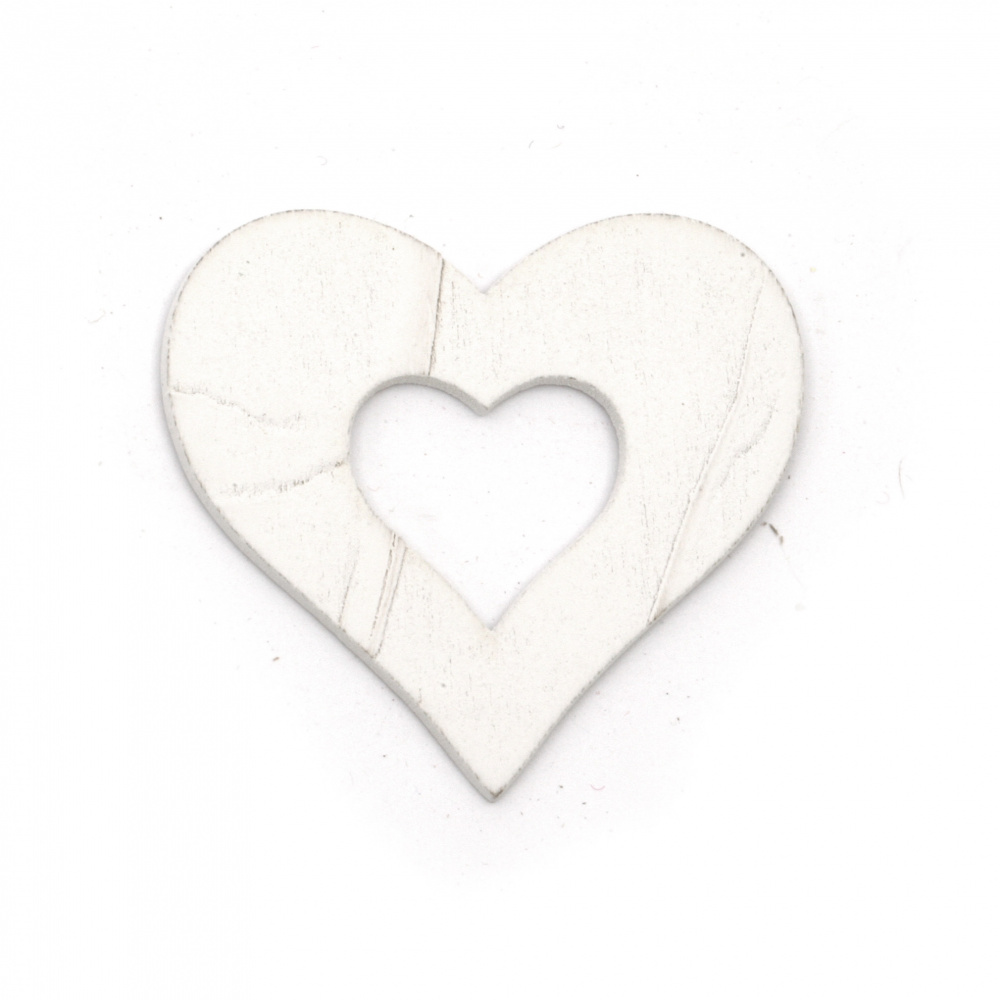 Wooden Figurine for coloring  heart 50x46x2 mm white - 6 pieces