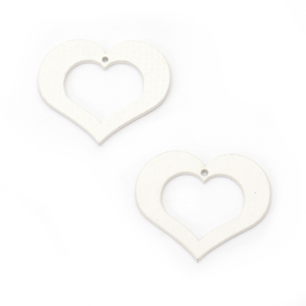 Figurine for coloring wood heart 50x47x2 mm hole 2 mm white -6 pieces