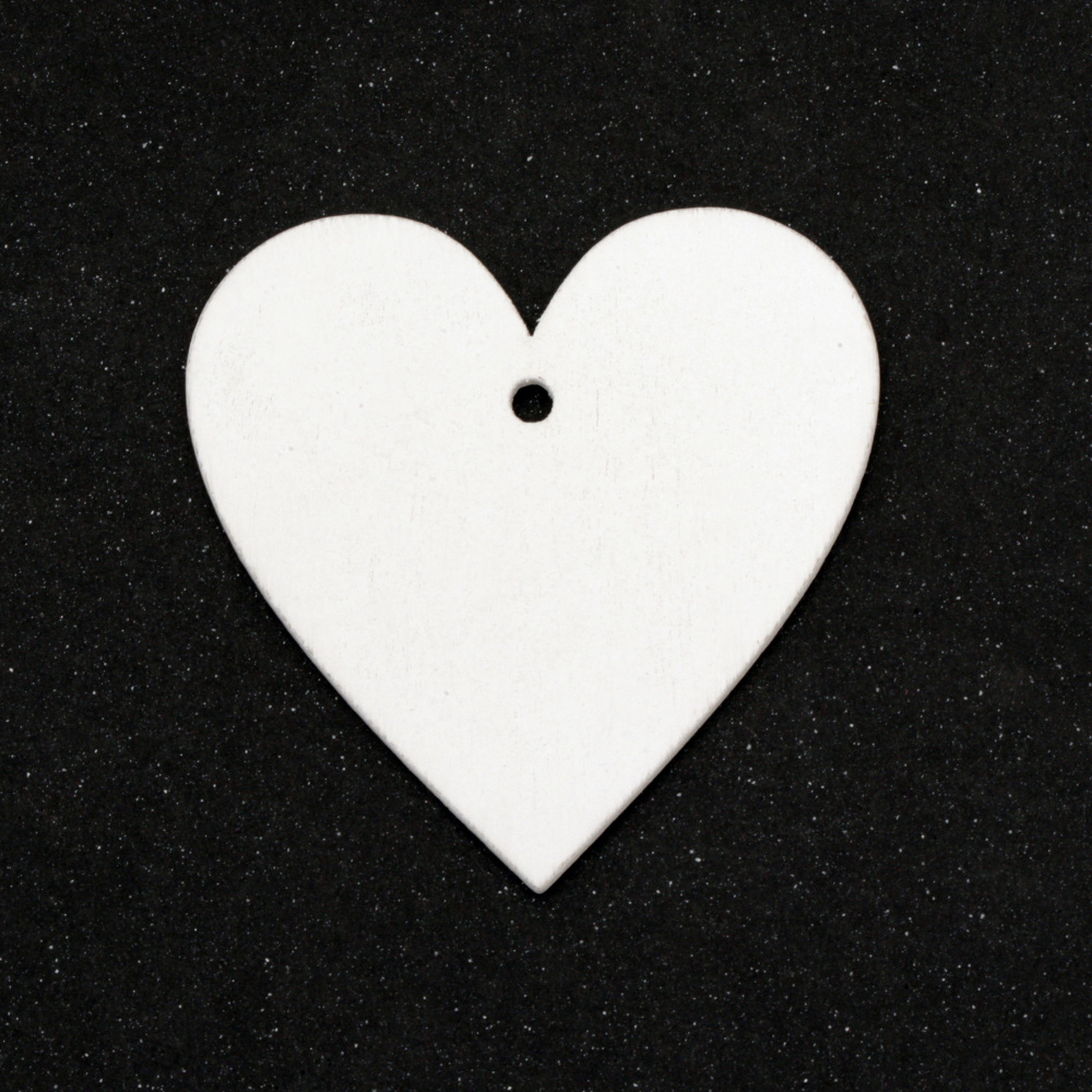 Wooden figurine heart for coloring 50x50x2 mm hole 2 mm white -6 pieces