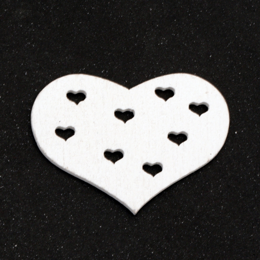 Wooden figurine heart for coloring 50x36x2 mm white -6 pieces