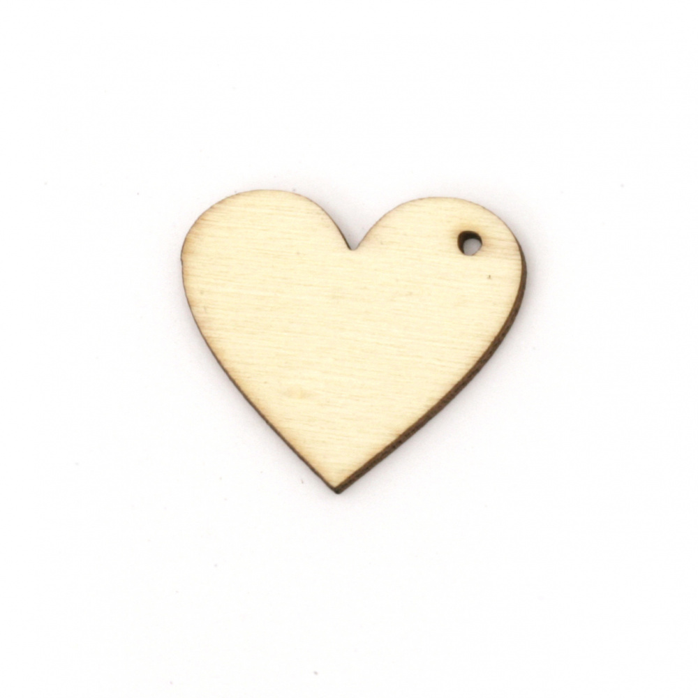 Wooden Figurine for decoration heart 20x25x2 mm hole 0.5 mm - 10 pieces