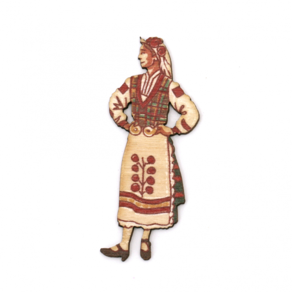 Wood Figurine for decoration Girl in folk costume 55x22x1.5 mm
