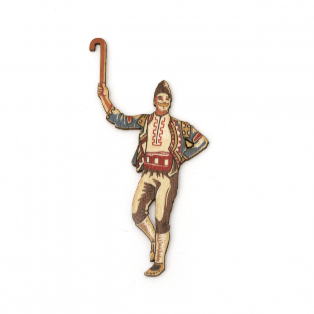 Дървена фигурка за декорация момък с гега в народна носия 90x50x2 мм