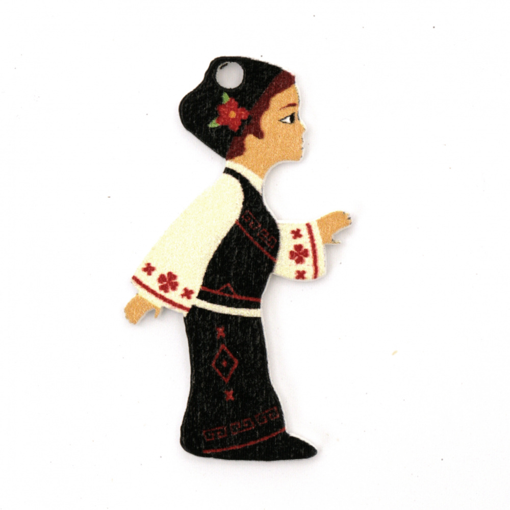 Wood Decorative Charm, Boy in Traditional Costume / 40x23x2 mm, Hole: 2 mm - 10 pieces